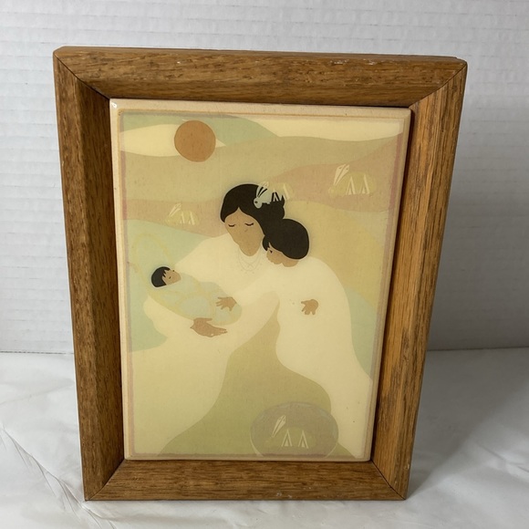Mindres Lullaby Framed Ceramic Tile Art Jacqueline Rochester Mother Child & Baby - Picture 4 of 9